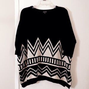 HANNAH Oversized Pullover Sweater; Black/White; 3/4 Fitted Sleeves; Size Small